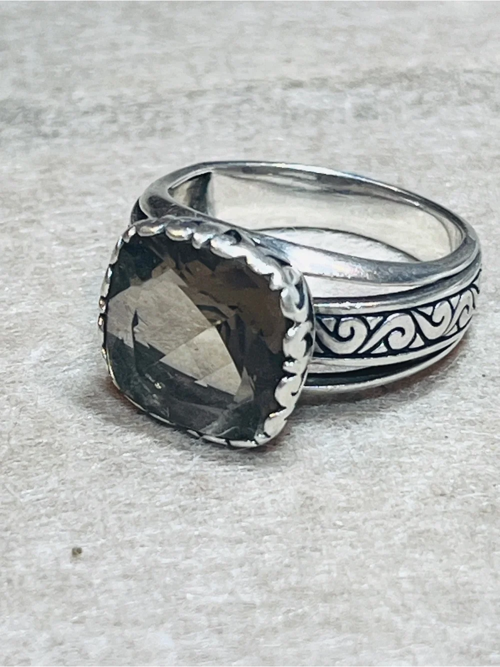 Sterling Silver Cushion Smoky Topaz Ring - Women's Gray